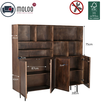 GORDES-Vaisselier 4 portes en bois massif noyer