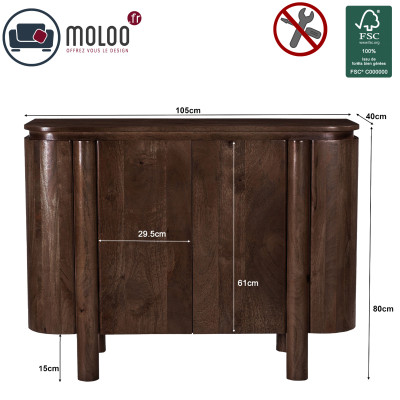 BORGO-Buffet 2 portes en Bois massif teinté noyer