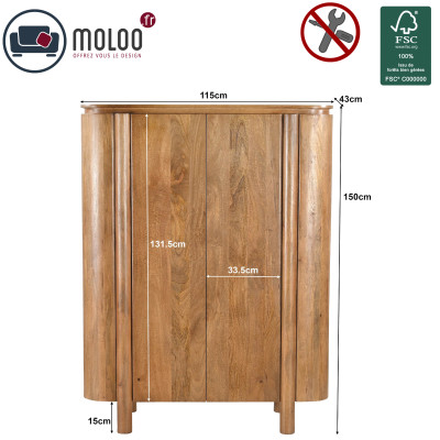 BORGO-Buffet haut 2 portes en bois massif