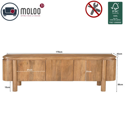 BORGO-Meuble TV 3 portes en bois massif