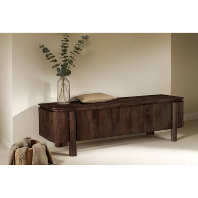 BORGO-Meuble TV 3 portes en Bois massif noyer