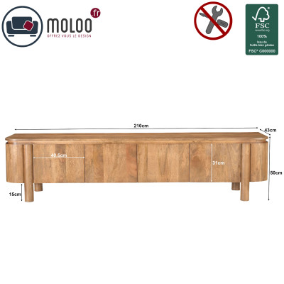 BORGO-Meuble TV 4 portes en bois massif