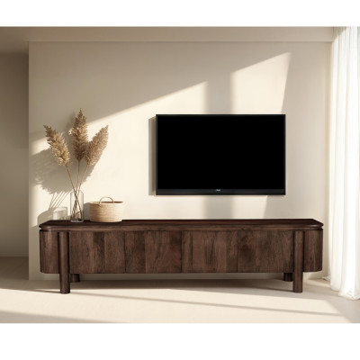 BORGO-Meuble TV 4 portes en Bois massif noyer