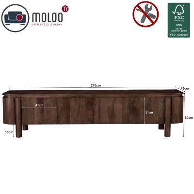 BORGO-Meuble TV 4 portes en Bois massif noyer