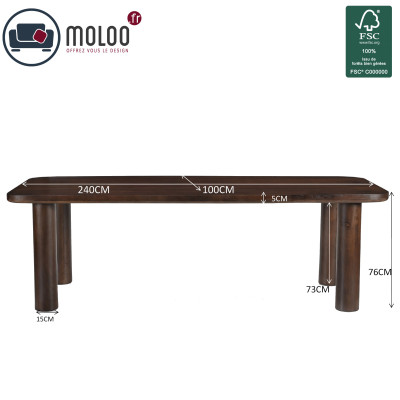 HUG-Table repas L240 cm en bois massif noyer