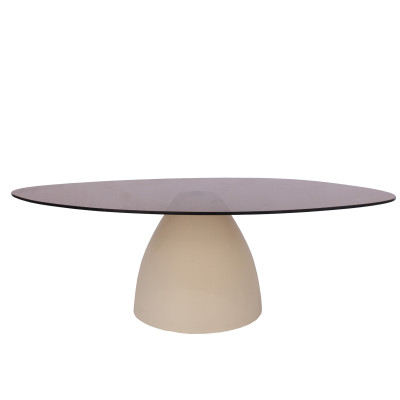 DYLON-Table basse ovale, Verre fumé et Ivoire