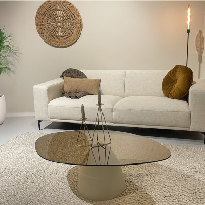 DYLON-Table basse ovale, Verre fumé et Ivoire
