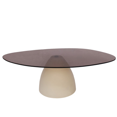 DYLON-Table basse ovale, Verre fumé et Ivoire