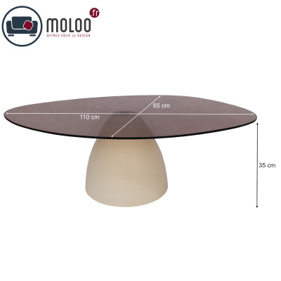 DYLON-Table basse ovale, Verre fumé et Ivoire