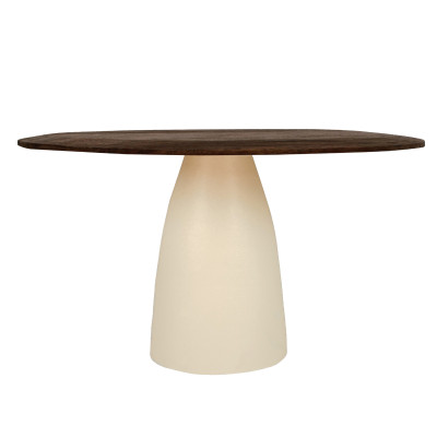 DYLON-Table repas Ronde D140 cm, bois massif Noyer et Ivoire