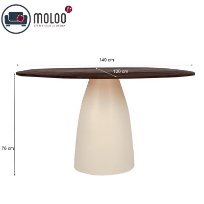 DYLON-Table repas Ronde D140 cm, bois massif Noyer et Ivoire