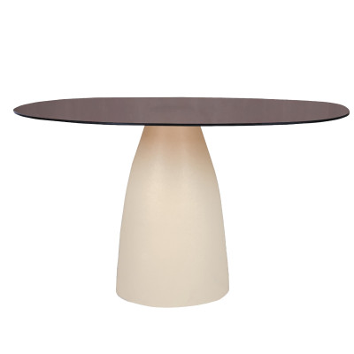 DYLON-Table repas Ronde D.140 cm, Verre fumé et Ivoire