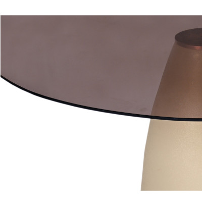 DYLON-Table repas Ronde D.140 cm, Verre fumé et Ivoire