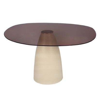 DYLON-Table repas Ronde D.140 cm, Verre fumé et Ivoire