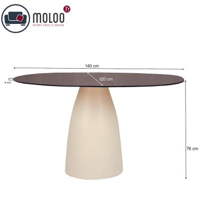 DYLON-Table repas Ronde D.140 cm, Verre fumé et Ivoire
