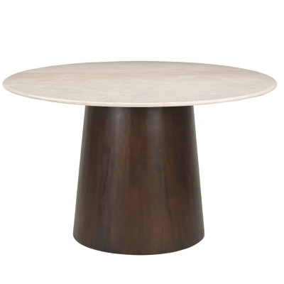 CINNO-Table repas Ronde D130 cm en Marbre et Bois massif noyer