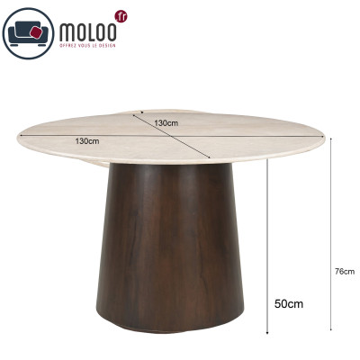 CINNO-Table repas Ronde D130 cm en Marbre et Bois massif noyer
