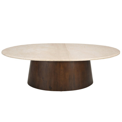 CINNO-Table basse ovale en Marbre et bois massif noyer