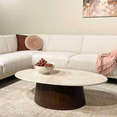 CINNO-Table basse ovale en Marbre et bois massif noyer