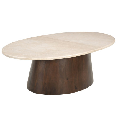 CINNO-Table basse ovale en Marbre et bois massif noyer