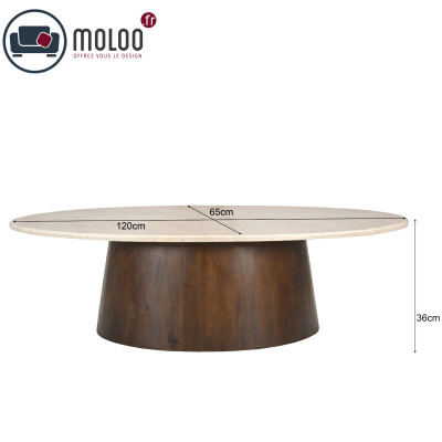 CINNO-Table basse ovale en Marbre et bois massif noyer