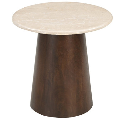 CINNO-Table basse ronde D45cm en Marbre et Bois massif noyer