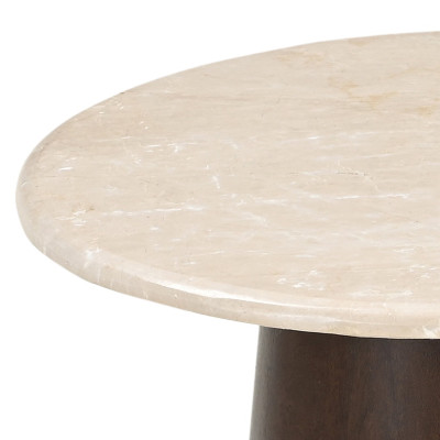 CINNO-Table basse ronde D45cm en Marbre et Bois massif noyer