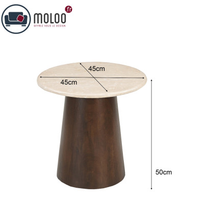 CINNO-Table basse ronde D45cm en Marbre et Bois massif noyer