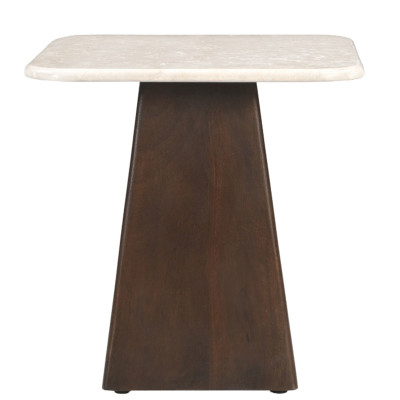 CINNO-Table basse carrée 45cm en Marbre et Bois massif noyer