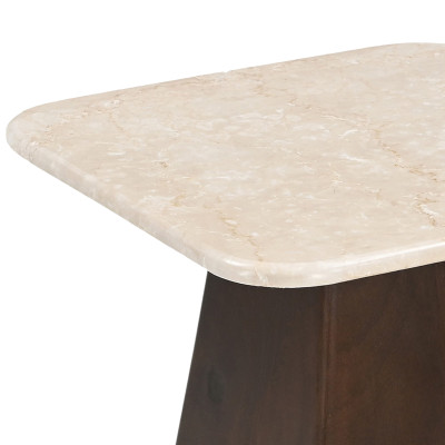 CINNO-Table basse carrée 45cm en Marbre et Bois massif noyer