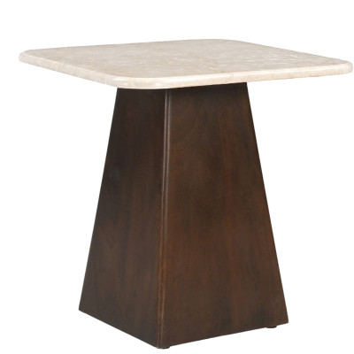 CINNO-Table basse carrée 45cm en Marbre et Bois massif noyer
