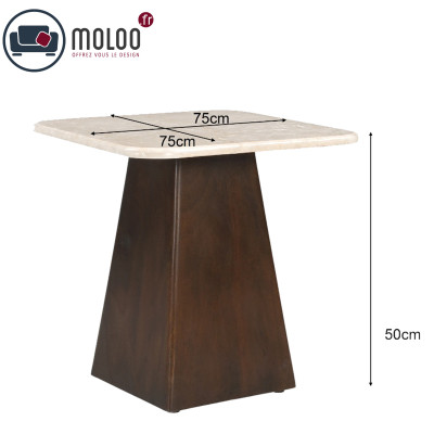 CINNO-Table basse carrée 45cm en Marbre et Bois massif noyer