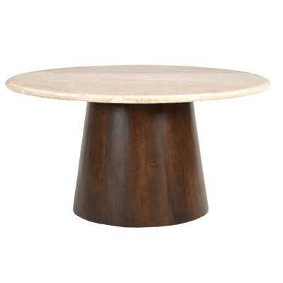 CINNO-Table basse ronde D75 en Marbre et Bois massif noyer