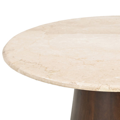 CINNO-Table basse ronde D75 en Marbre et Bois massif noyer