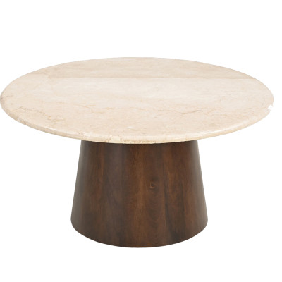 CINNO-Table basse ronde D75 en Marbre et Bois massif noyer