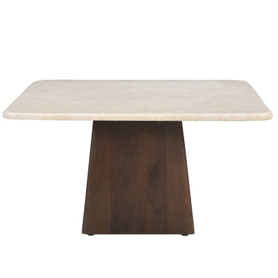 CINNO-Table basse carré 75 cm en Marbre et Bois massif noyer