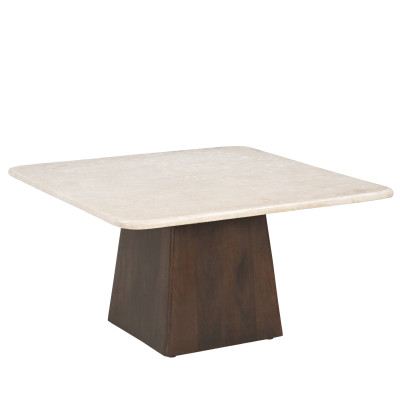 CINNO-Table basse carré 75 cm en Marbre et Bois massif noyer