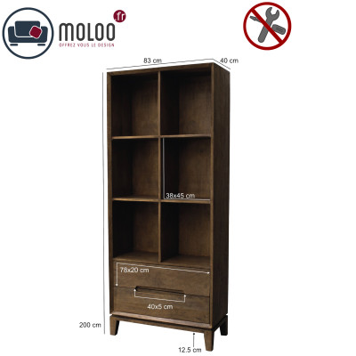 CORTE-Bibliothèque en Bois massif noyer brossé