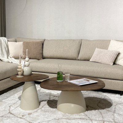 DYLON-Table basse D50 cm en bois massif noyer et Ivoire