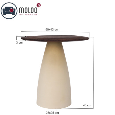 DYLON-Table basse D50 cm en bois massif noyer et Ivoire