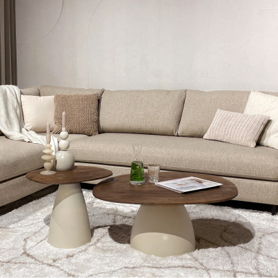 DYLON-Table basse D76 cm en bois massif noyer et Ivoire