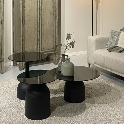MIRO-Table basse ronde D55cm en Verre noir