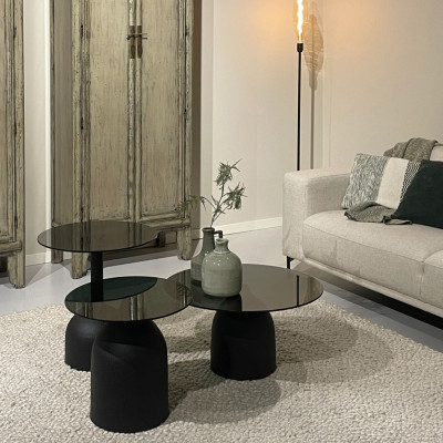 MIRO-Table basse ronde D70cm en Verre noir