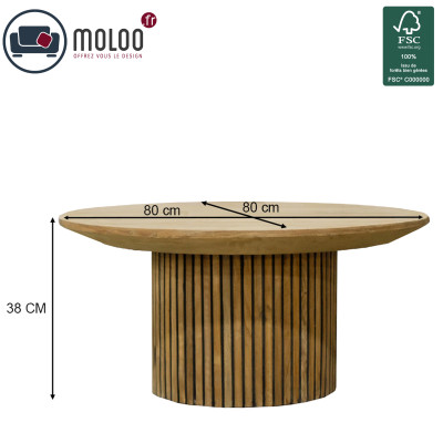 PIANA-Table basse ronde D80 cm en Teck massif