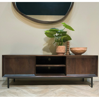 QUARTO-Meuble TV L.150 cm en Bois massif noyer