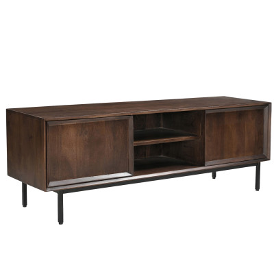 QUARTO-Meuble TV L.150 cm en Bois massif noyer