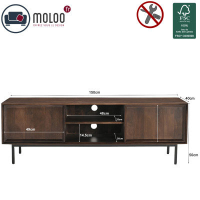 QUARTO-Meuble TV L.150 cm en Bois massif noyer