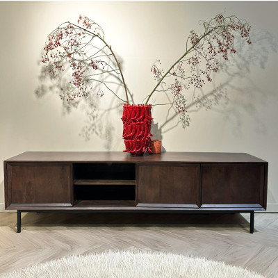 QUARTO-Meuble TV L.180 cm en bois massif noyer