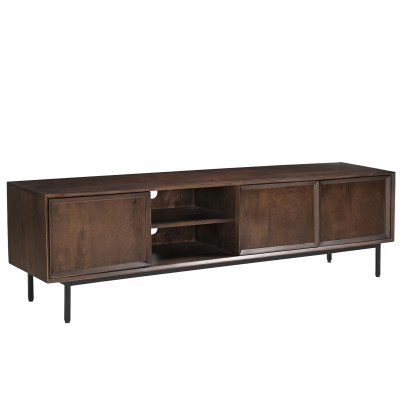 QUARTO-Meuble TV L.180 cm en bois massif noyer