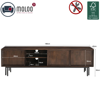 QUARTO-Meuble TV L.180 cm en bois massif noyer